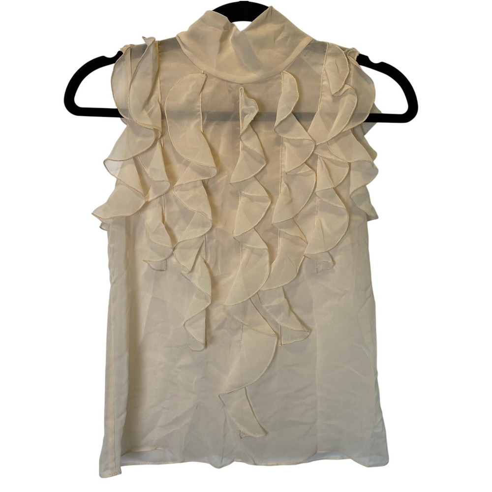 Blue Les Copains Women's Cream Size XS Tank Top Blouse Sheer Ruffle Tie Back